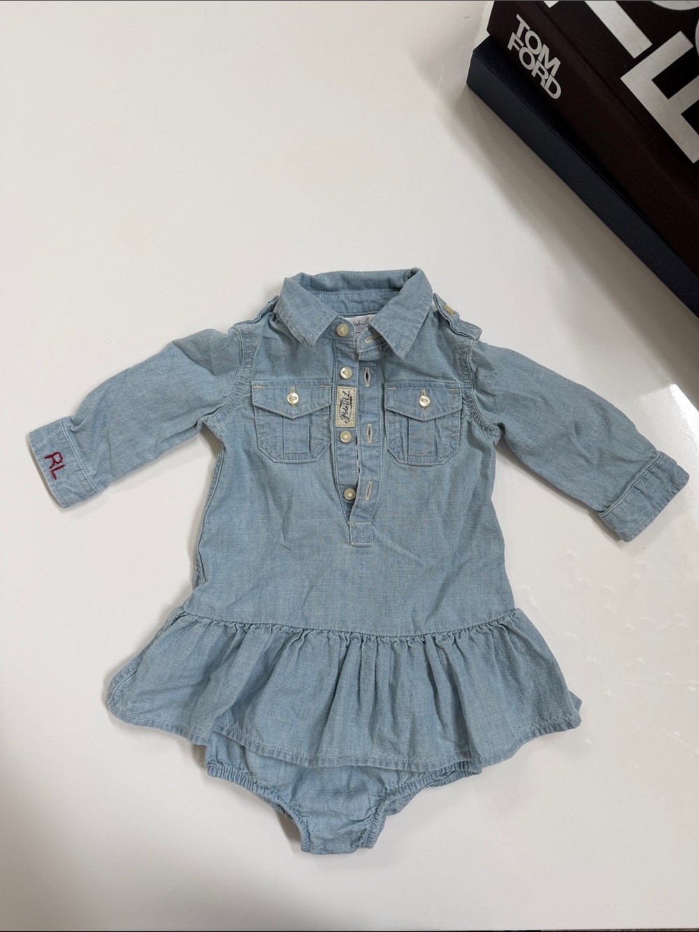 Ralph Lauren Light Blue Denim Baby Girl Dress Bodysuit